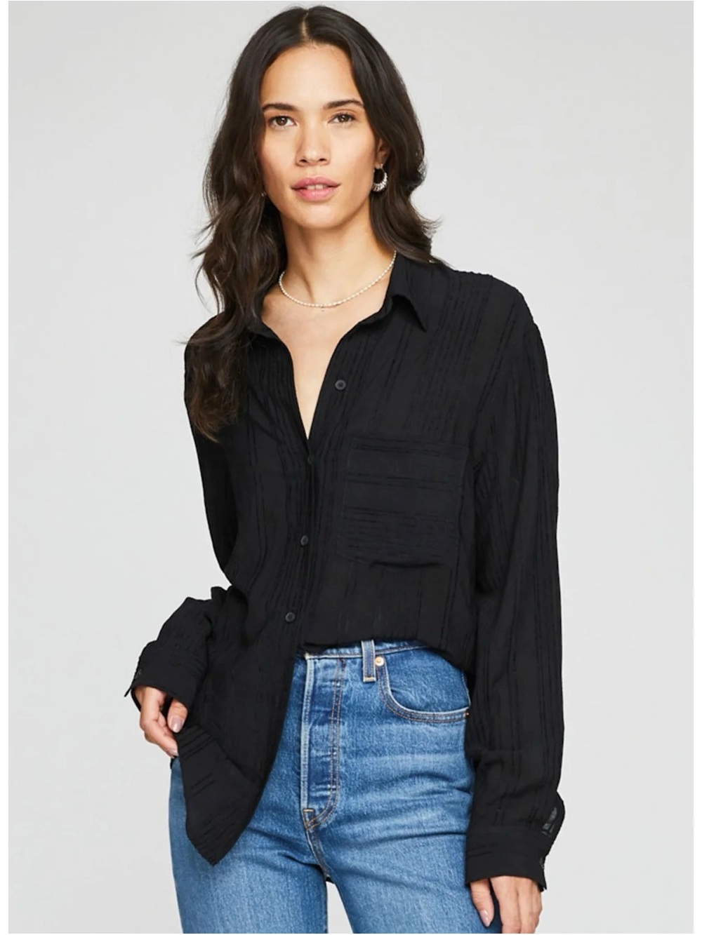 GENTLE FAWN - PAIGE BUTTON DOWN TOP Size Large Black Lightweight Rayon